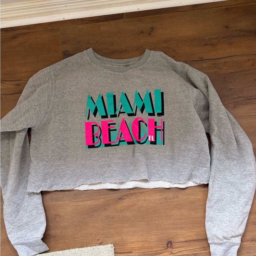 Gray Miami Beach Cropped Sweatshirt